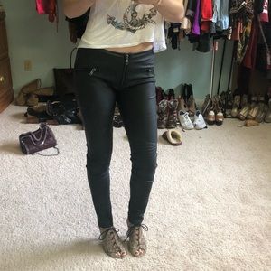 Faux leather Moto pants zip front